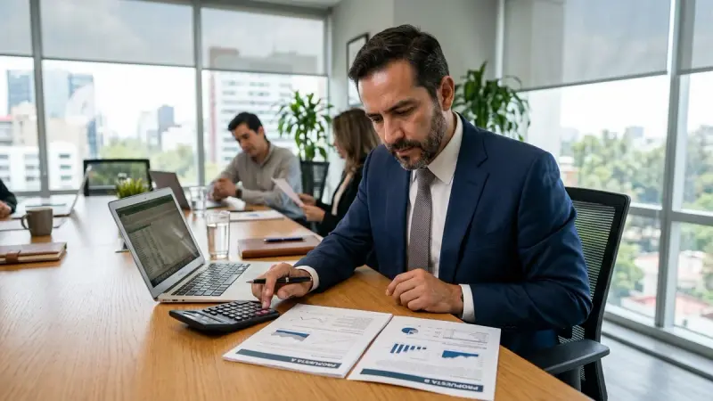 Director comercial compara dos cotizaciones de capacitación.